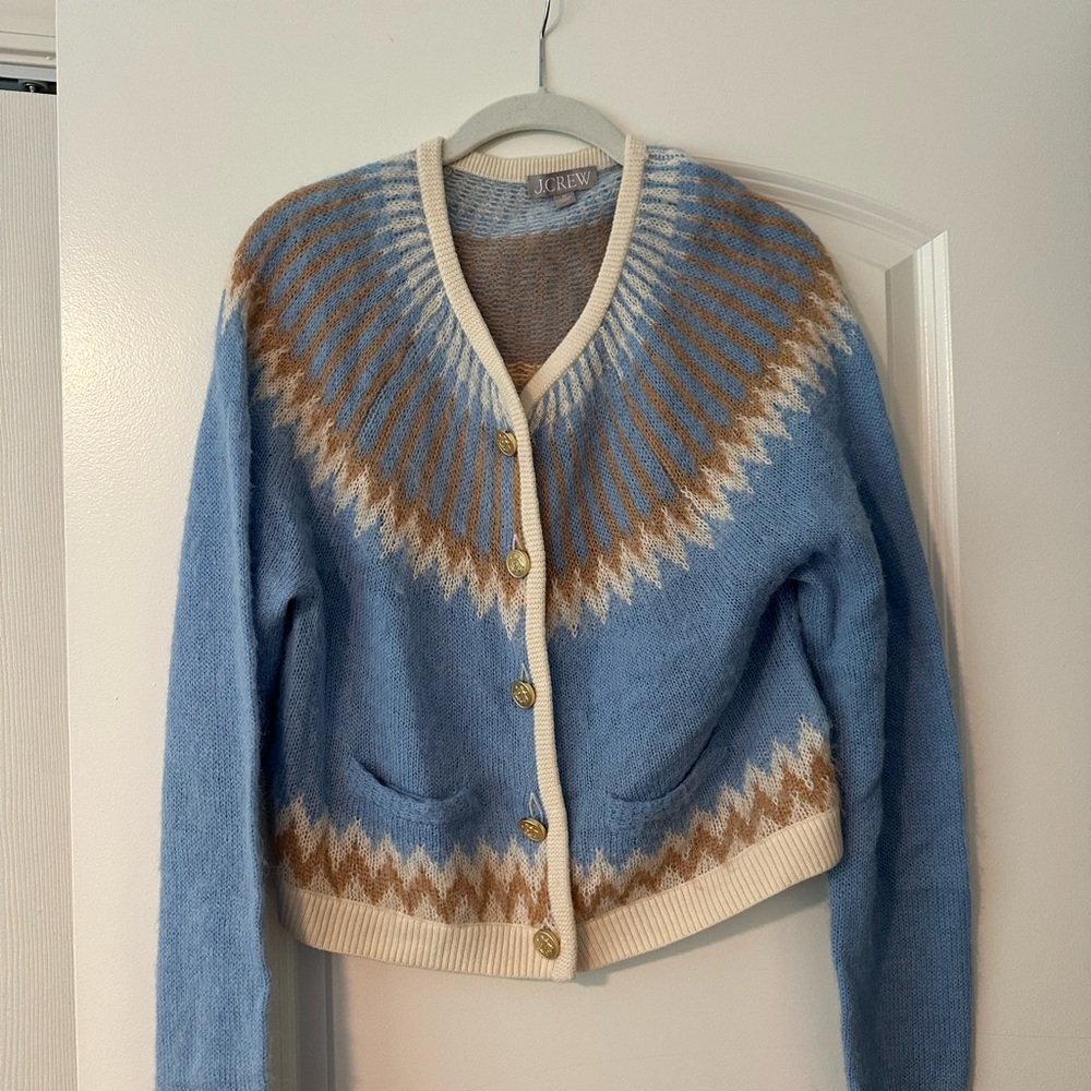 J. Crew Blue and Cream Cardigan Sweater